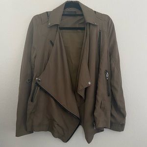 Blank NYC EUC Olive green waterfall jacket Small moto inspired, asymmetrical zip